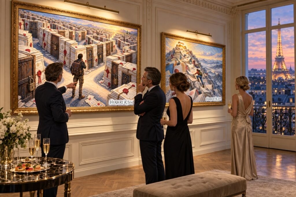 A Paris salon overlooking the Eiffel Tower presents Herbert Sim’s artworks exploring Sovereignty Friction Theory - the costs, delays and barriers that separate formal rights from practical freedom.